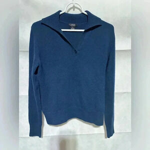 Prive Women's Sweater Navy Blue 100% Cashmere Polo Sweater V Neck Size Small EUC